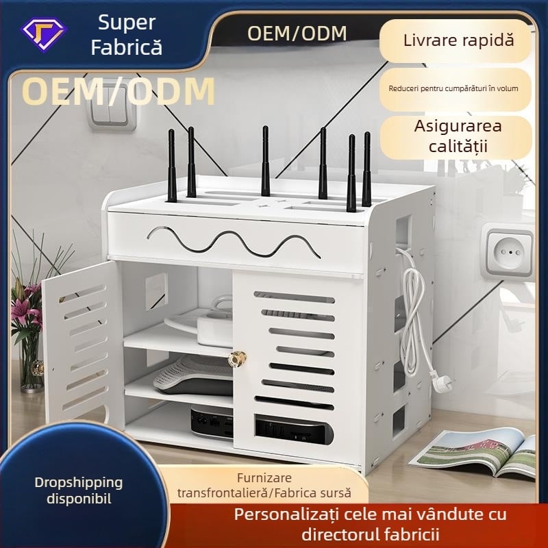 Cutie de depozitare pentru router, structură PVC cu 4 niveluri, organizator cabluri rezistent la praf și umezeală, design simplu și modern, 1 bucată
