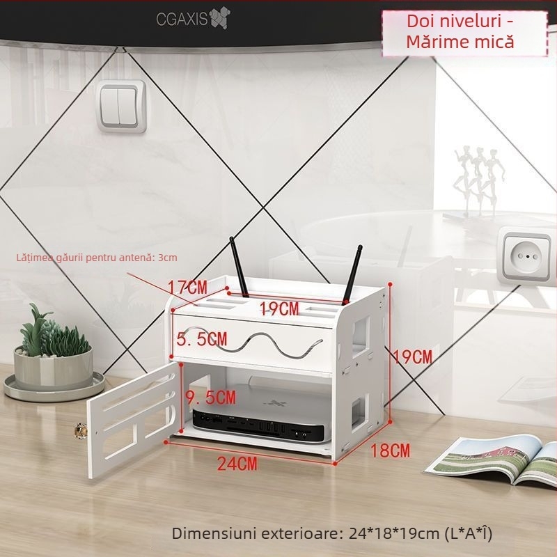 Cutie de depozitare pentru router, structură PVC cu 4 niveluri, organizator cabluri rezistent la praf și umezeală, design simplu și modern, 1 bucată