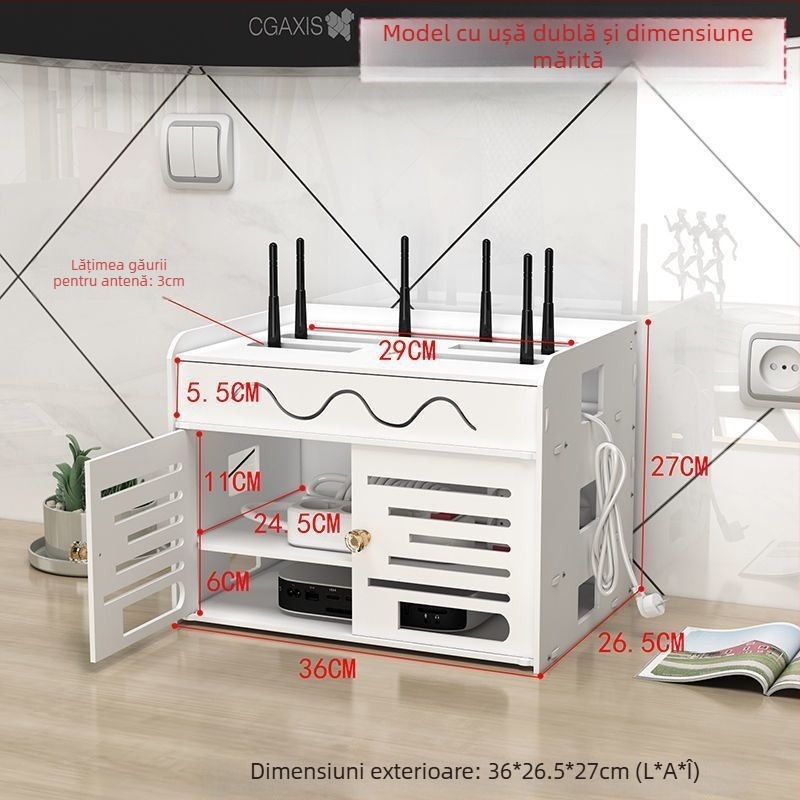 Cutie de depozitare pentru router, structură PVC cu 4 niveluri, organizator cabluri rezistent la praf și umezeală, design simplu și modern, 1 bucată