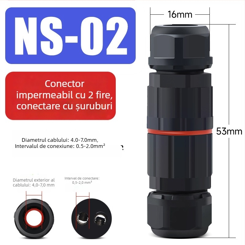 Conector mini impermeabil, cu pass-through, fără sudură, pentru exterior — Cow Hours