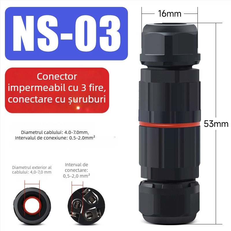 Conector mini impermeabil, cu pass-through, fără sudură, pentru exterior — Cow Hours