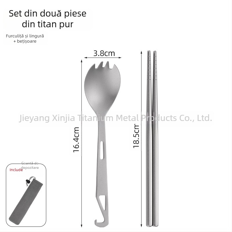 Unelte de camping: lingură 4 în 1 pentru supă, lingură pentru salată, furculiță pentru tort și fructe cu deschizător de sticle; titan pur, design modern minimalist, portabil