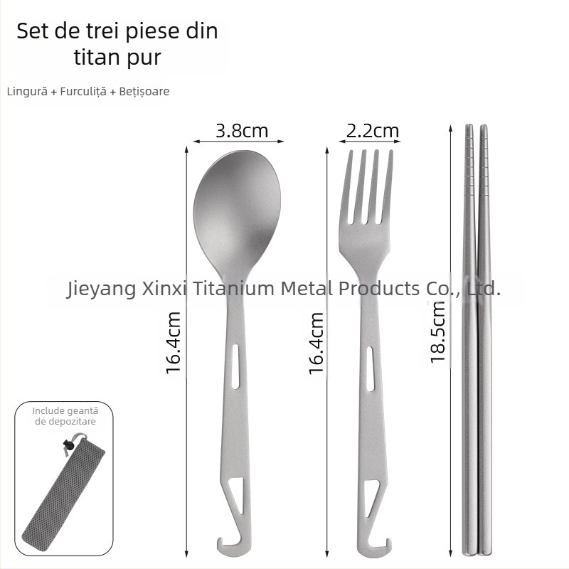 Unelte de camping: lingură 4 în 1 pentru supă, lingură pentru salată, furculiță pentru tort și fructe cu deschizător de sticle; titan pur, design modern minimalist, portabil