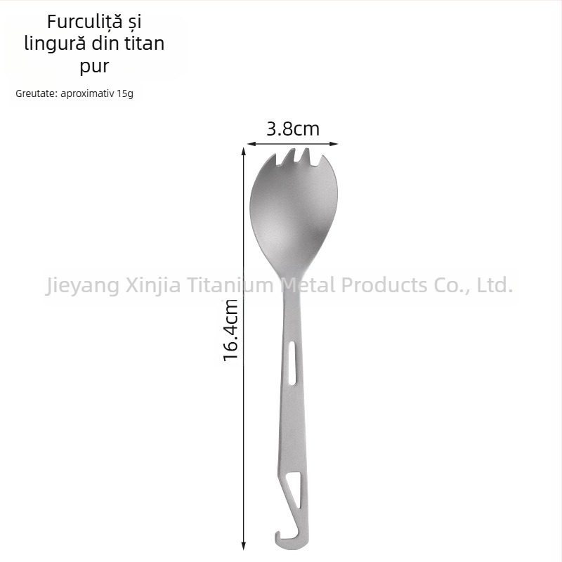 Unelte de camping: lingură 4 în 1 pentru supă, lingură pentru salată, furculiță pentru tort și fructe cu deschizător de sticle; titan pur, design modern minimalist, portabil