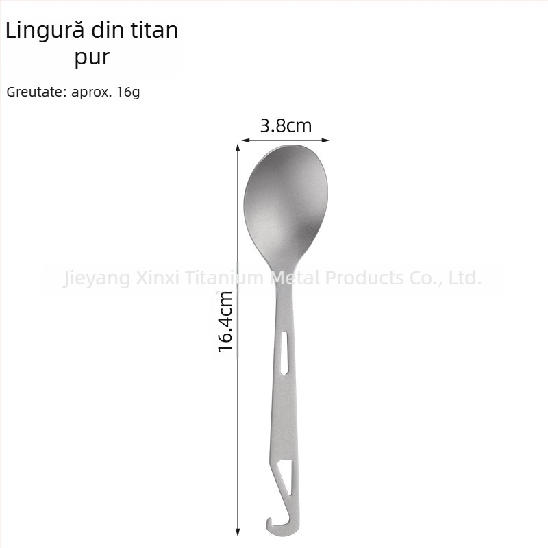 Unelte de camping: lingură 4 în 1 pentru supă, lingură pentru salată, furculiță pentru tort și fructe cu deschizător de sticle; titan pur, design modern minimalist, portabil