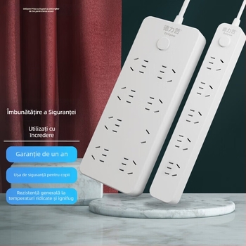 Delipu priză cu 8 prize, cablu pentru casă și birou – 220-250V, 2500W, conductor din cupru, carcasă PP