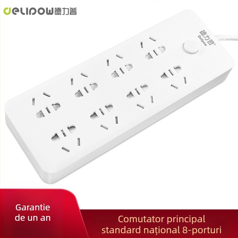 Delipu priză cu 8 prize, cablu pentru casă și birou – 220-250V, 2500W, conductor din cupru, carcasă PP