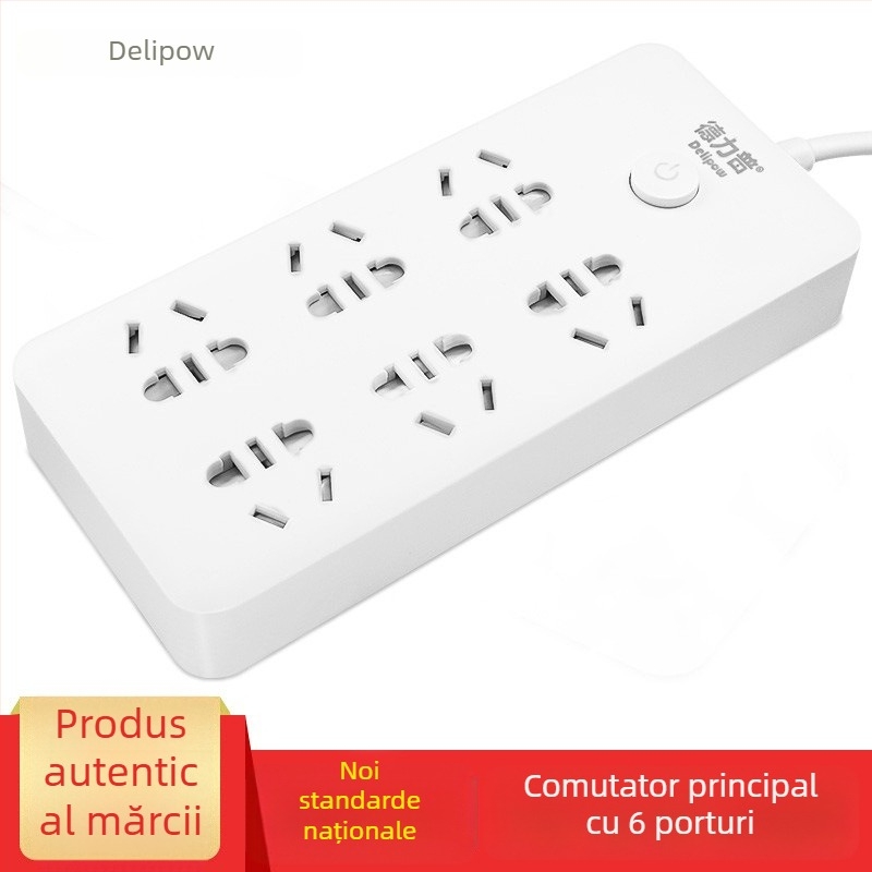 Delipu priză cu 8 prize, cablu pentru casă și birou – 220-250V, 2500W, conductor din cupru, carcasă PP