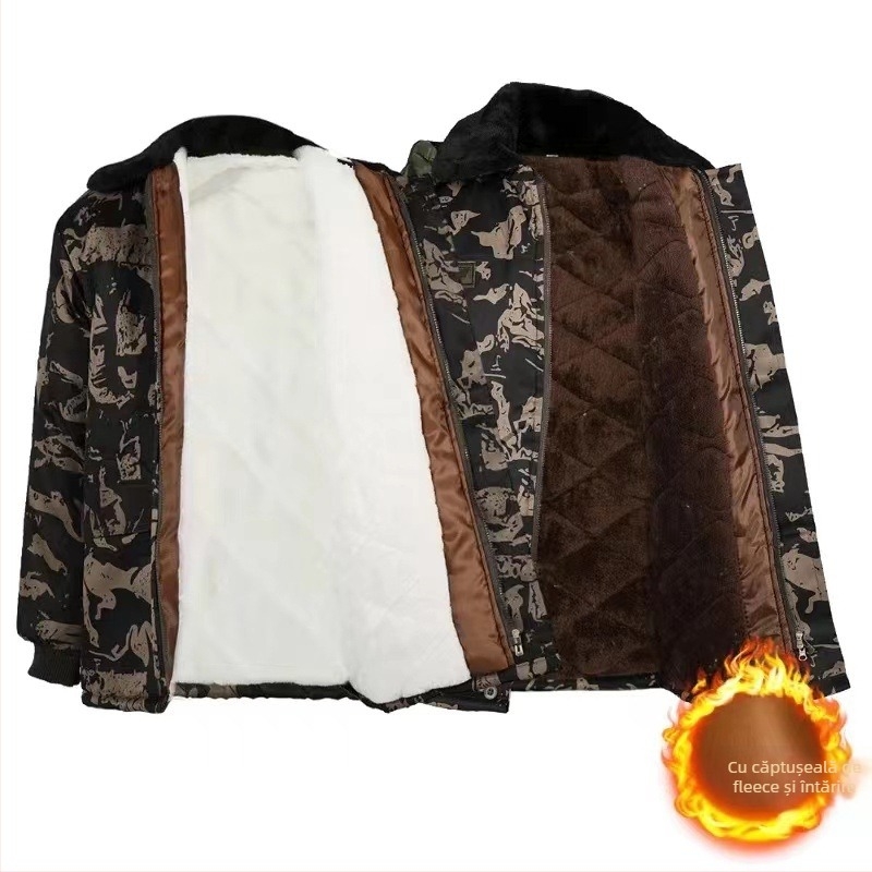 MWY Jachetă camuflaj de iarnă unisex, căptușită cu fleece, caldă, rezistentă la vânt, durabilă, țesătură din fibre chimice