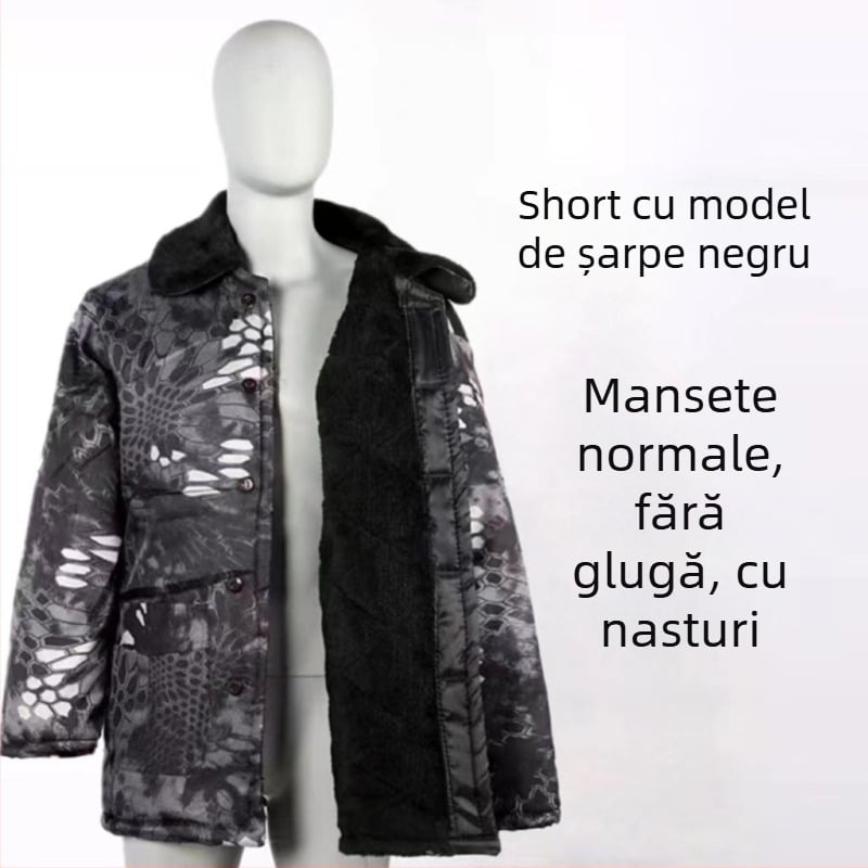 MWY Jachetă camuflaj de iarnă unisex, căptușită cu fleece, caldă, rezistentă la vânt, durabilă, țesătură din fibre chimice