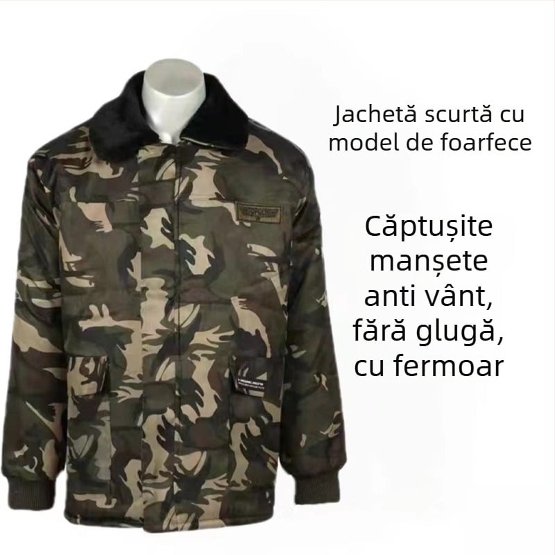 MWY Jachetă camuflaj de iarnă unisex, căptușită cu fleece, caldă, rezistentă la vânt, durabilă, țesătură din fibre chimice