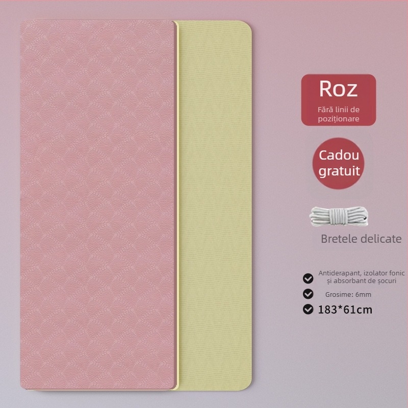 Covoraș yoga TPE – pliabil, ultra-lat, ultra-gros, anti-derapant, absorbant șocuri, silențios; Material: TPE; Grosime: 6 mm; Greutate: 490 g; Model: Linii de poziție