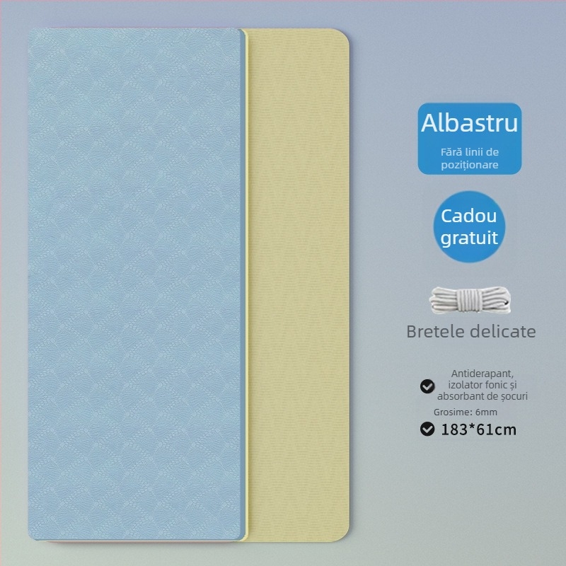 Covoraș yoga TPE – pliabil, ultra-lat, ultra-gros, anti-derapant, absorbant șocuri, silențios; Material: TPE; Grosime: 6 mm; Greutate: 490 g; Model: Linii de poziție