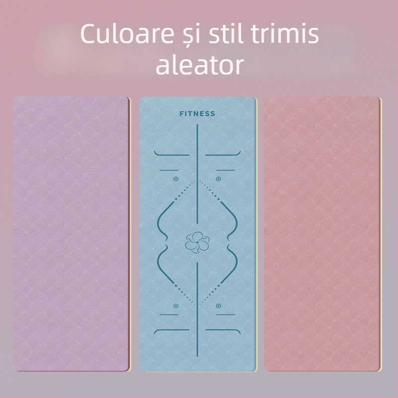 Covoraș yoga TPE – pliabil, ultra-lat, ultra-gros, anti-derapant, absorbant șocuri, silențios; Material: TPE; Grosime: 6 mm; Greutate: 490 g; Model: Linii de poziție