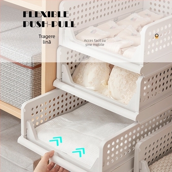 Organizator pentru garderobă cu compartimente pe niveluri, pliabil, din plastic, pentru montaj pe podea, 1 nivel