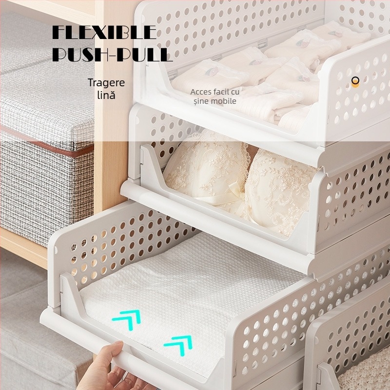 Organizator pentru garderobă cu compartimente pe niveluri, pliabil, din plastic, pentru montaj pe podea, 1 nivel