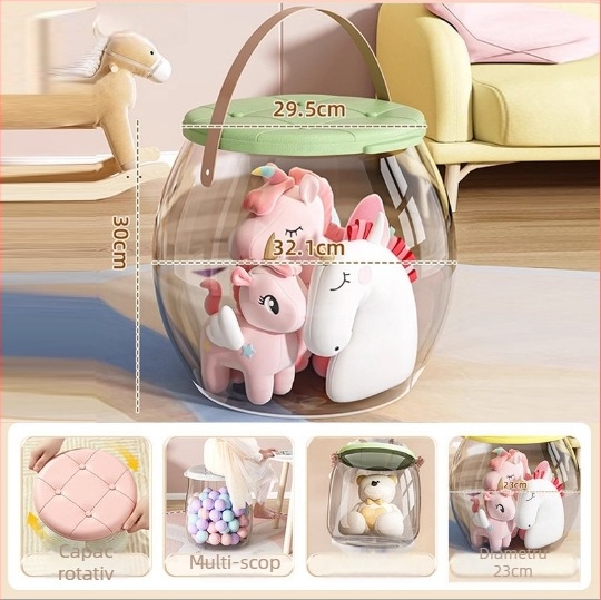 Scaun de depozitare pentru jucării, din plastic, formă rotundă, capacitate 18L, încărcare 150 kg, multifuncțional