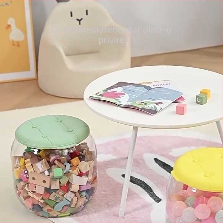 Scaun de depozitare pentru jucării, din plastic, formă rotundă, capacitate 18L, încărcare 150 kg, multifuncțional