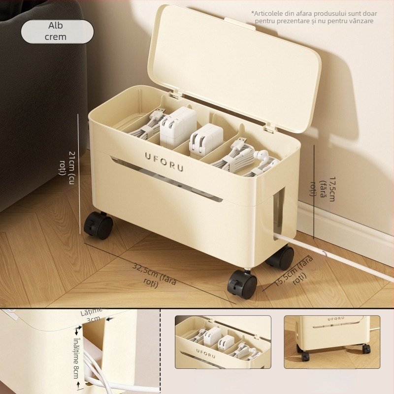 Cutie de depozitare a cablurilor de date cu separatoare – ABS, capacitate 12L, organizator de cabluri mobil, model DD2626