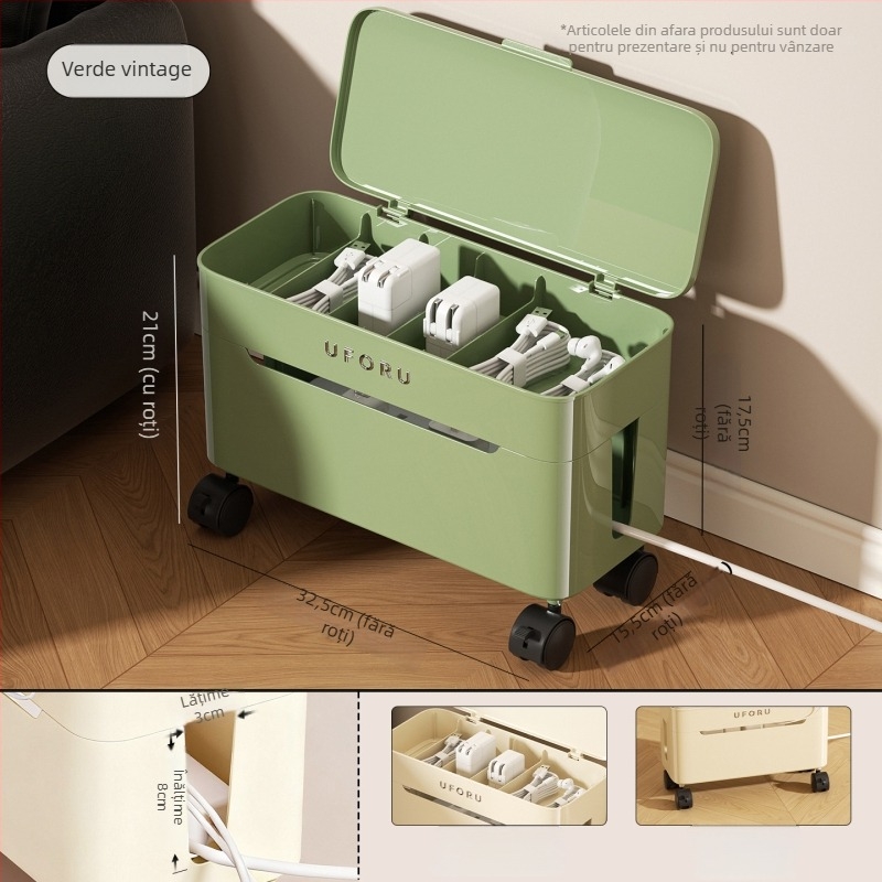 Cutie de depozitare a cablurilor de date cu separatoare – ABS, capacitate 12L, organizator de cabluri mobil, model DD2626