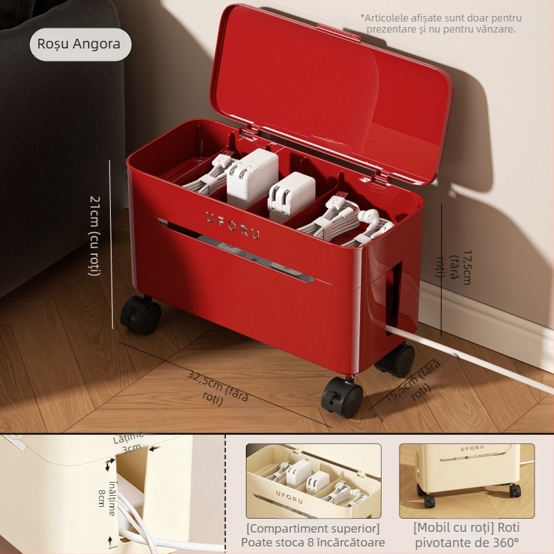 Cutie de depozitare a cablurilor de date cu separatoare – ABS, capacitate 12L, organizator de cabluri mobil, model DD2626