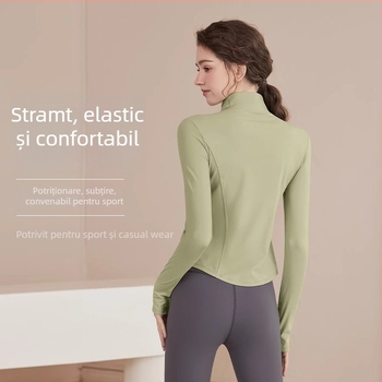 Youyou jachetă de yoga pentru femei, croială strânsă, mâneci lungi, lungime la talie, poliester cu absorbție a umezelii