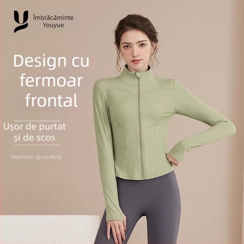 Youyou jachetă de yoga pentru femei, croială strânsă, mâneci lungi, lungime la talie, poliester cu absorbție a umezelii