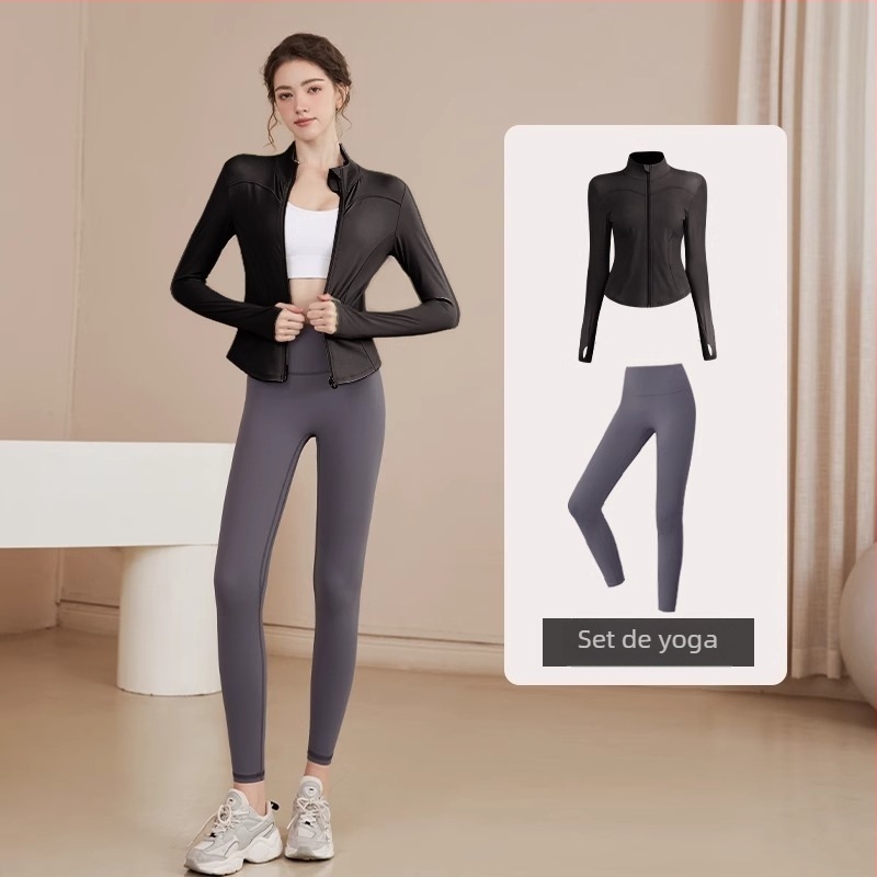 Youyou jachetă de yoga pentru femei, croială strânsă, mâneci lungi, lungime la talie, poliester cu absorbție a umezelii