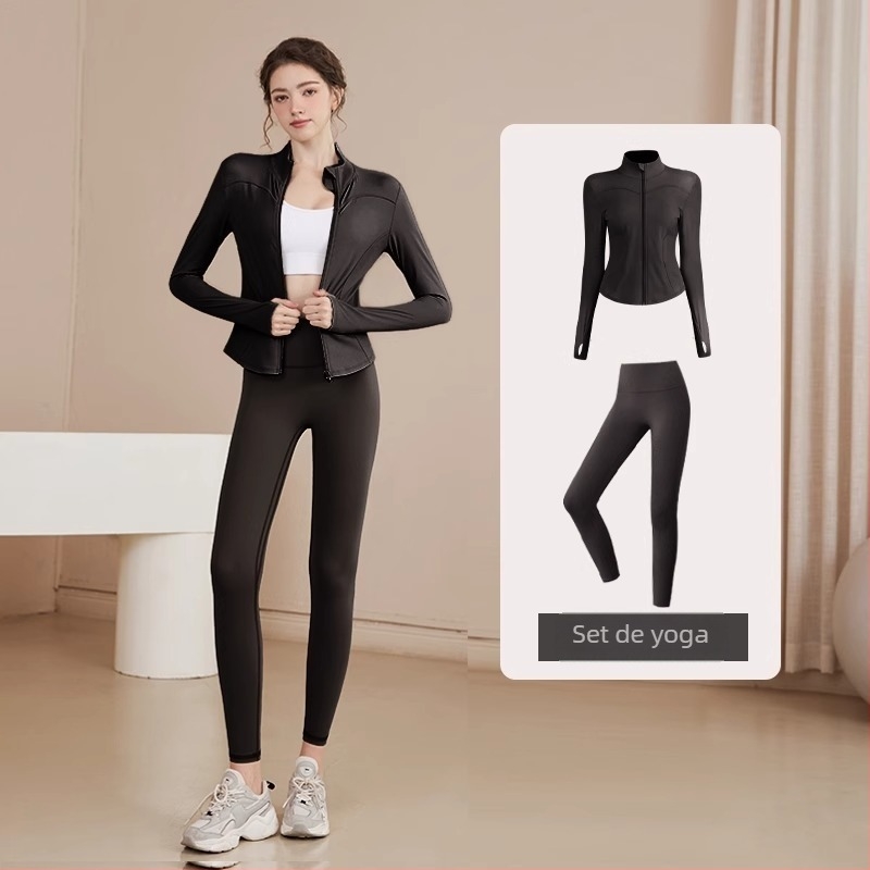 Youyou jachetă de yoga pentru femei, croială strânsă, mâneci lungi, lungime la talie, poliester cu absorbție a umezelii