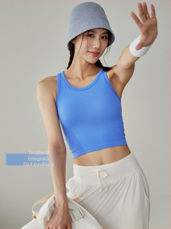 Top sportiv de o singură piesă pentru femei — protecție la șocuri, înaltă rezistență, pentru alergare, sărit coarda și yoga; material: nylon 95% cu căptușeală Spandex 5%.
