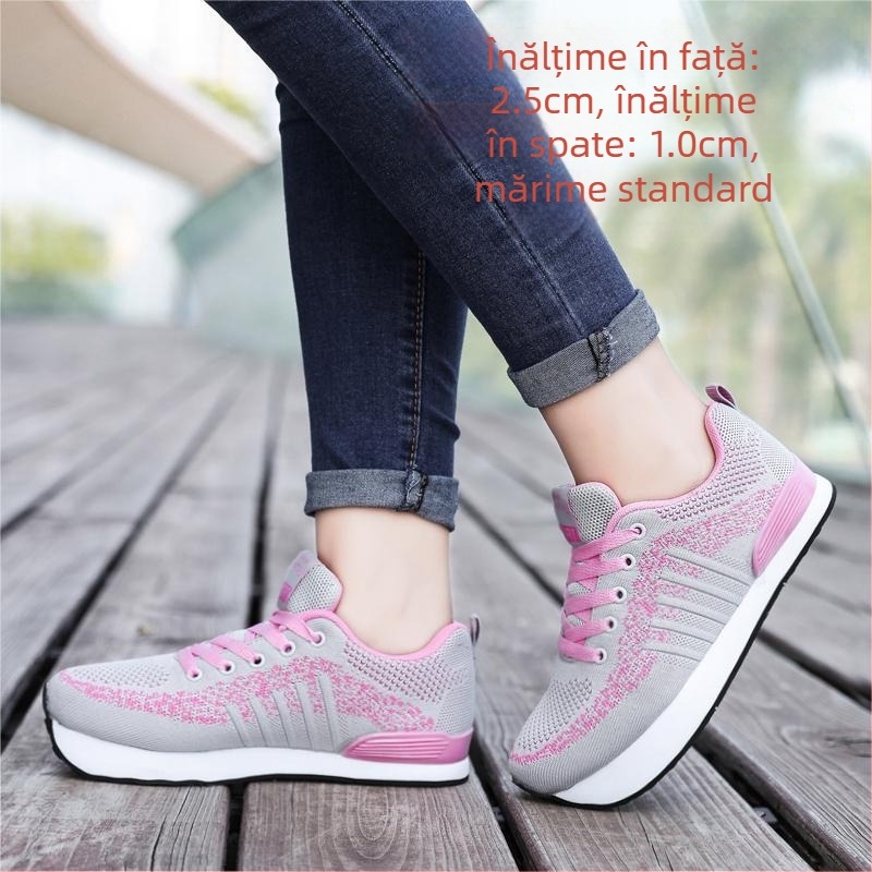 Pantofi sport casual cu mers înapoi — partea superioară din plasă, talpă din cauciuc, toc mic 1–3 cm, înălțime superioară 3–7 cm, șireturi în față