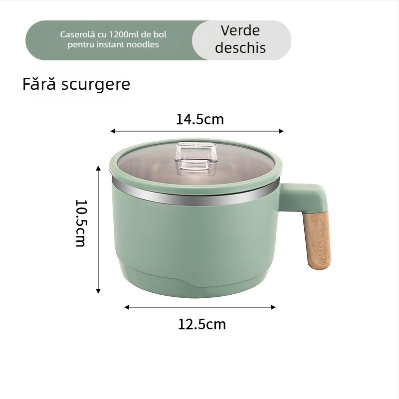 Bol pentru tăiței instant din oțel inoxidabil 304, cu coș de scurgere și capac transparent, cutie de prânz cu două niveluri, capacitate 1-2 L