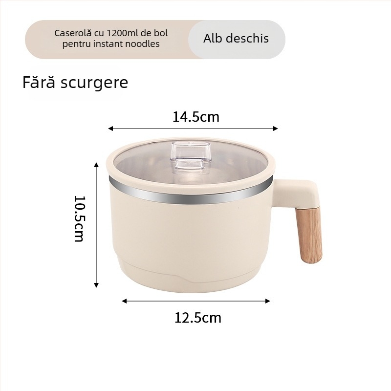 Bol pentru tăiței instant din oțel inoxidabil 304, cu coș de scurgere și capac transparent, cutie de prânz cu două niveluri, capacitate 1-2 L