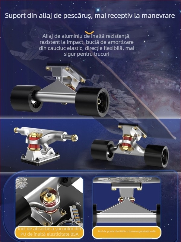 Skateboard SWAY, placă din artar cu șapte straturi, rocker dublu, utilizare generală