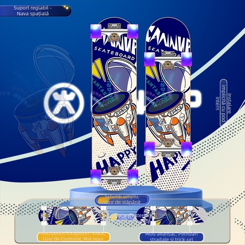 Skateboard SWAY, placă din artar cu șapte straturi, rocker dublu, utilizare generală