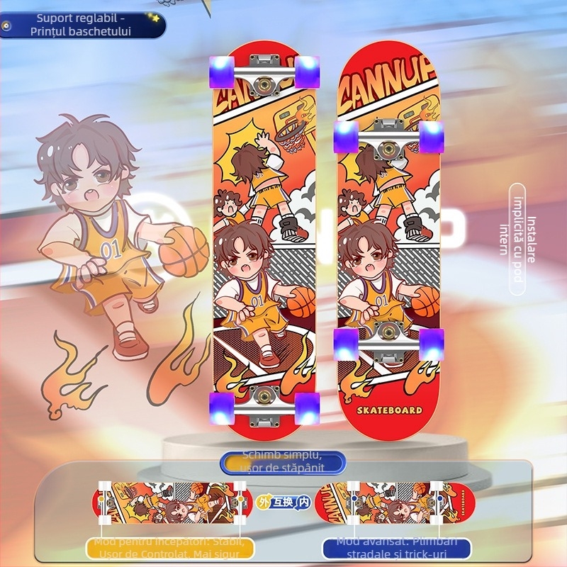 Skateboard SWAY, placă din artar cu șapte straturi, rocker dublu, utilizare generală