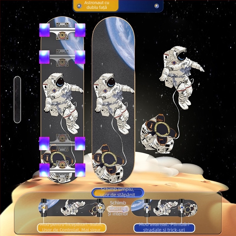 Skateboard SWAY, placă din artar cu șapte straturi, rocker dublu, utilizare generală