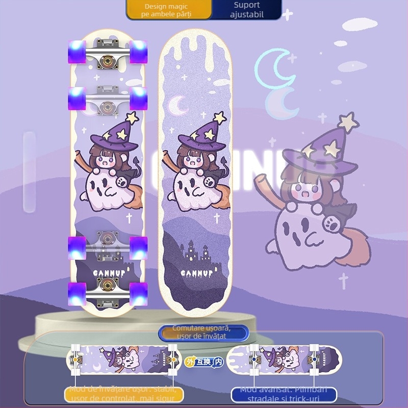 Skateboard SWAY, placă din artar cu șapte straturi, rocker dublu, utilizare generală