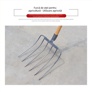furculiță de grădină din oțel cu mâner din lemn — model DT-black welded steel fork; greutate 0,75 kg; corp: oțel; mâner: lemn