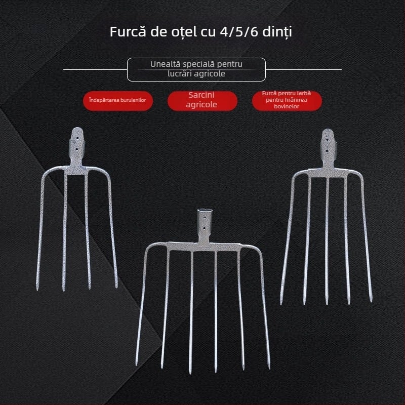 furculiță de grădină din oțel cu mâner din lemn — model DT-black welded steel fork; greutate 0,75 kg; corp: oțel; mâner: lemn