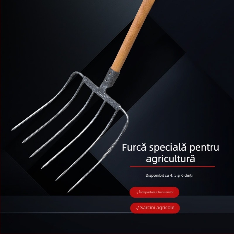 furculiță de grădină din oțel cu mâner din lemn — model DT-black welded steel fork; greutate 0,75 kg; corp: oțel; mâner: lemn