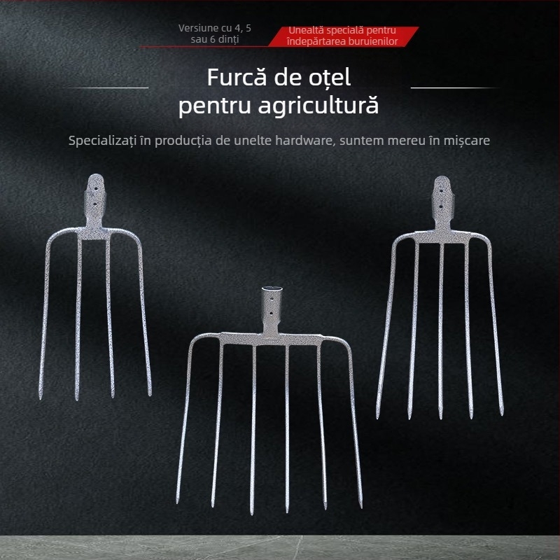 furculiță de grădină din oțel cu mâner din lemn — model DT-black welded steel fork; greutate 0,75 kg; corp: oțel; mâner: lemn