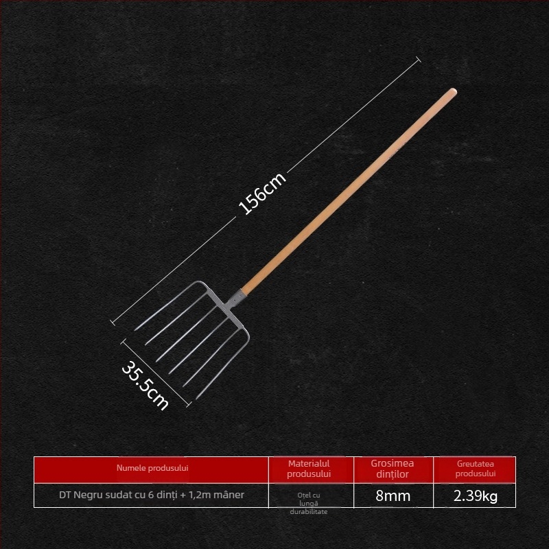 furculiță de grădină din oțel cu mâner din lemn — model DT-black welded steel fork; greutate 0,75 kg; corp: oțel; mâner: lemn