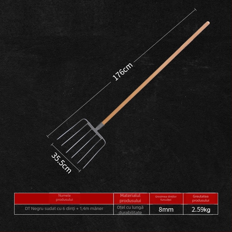 furculiță de grădină din oțel cu mâner din lemn — model DT-black welded steel fork; greutate 0,75 kg; corp: oțel; mâner: lemn
