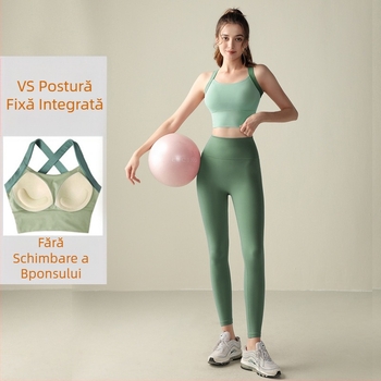 Set de yoga pentru femei: top fără mâneci și pantaloni din nailon, strâmți, cu perne pentru sâni incluse