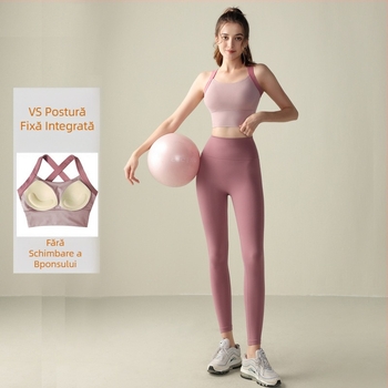 Set de yoga pentru femei: top fără mâneci și pantaloni din nailon, strâmți, cu perne pentru sâni incluse