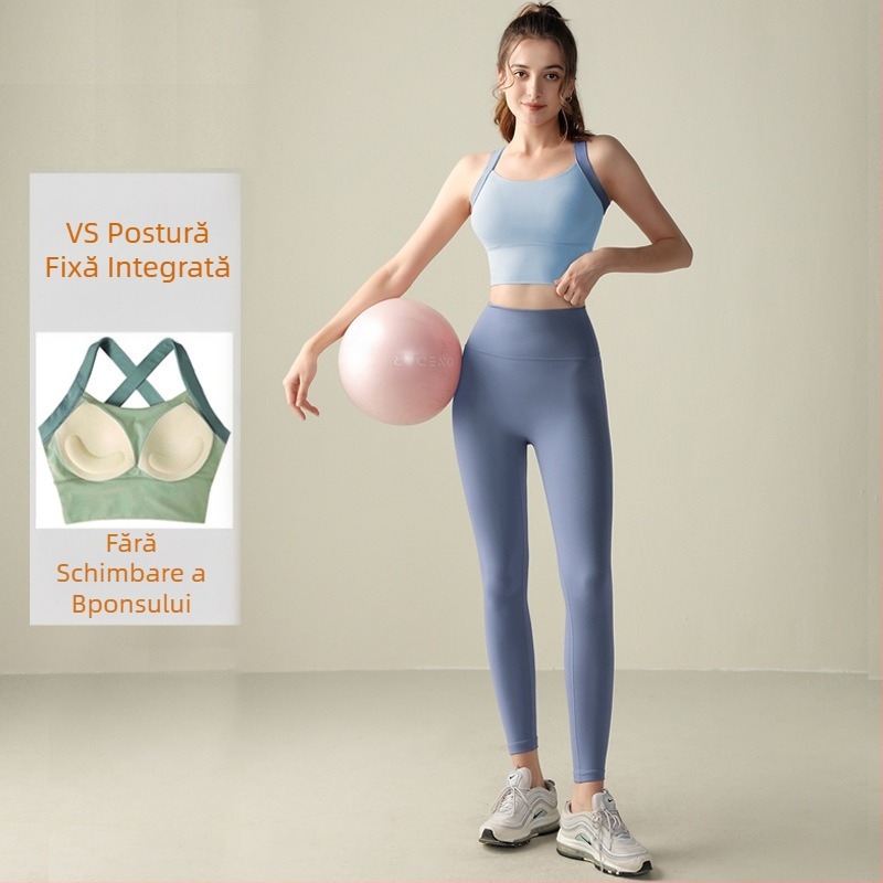 Set de yoga pentru femei: top fără mâneci și pantaloni din nailon, strâmți, cu perne pentru sâni incluse