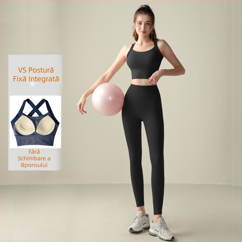 Set de yoga pentru femei: top fără mâneci și pantaloni din nailon, strâmți, cu perne pentru sâni incluse
