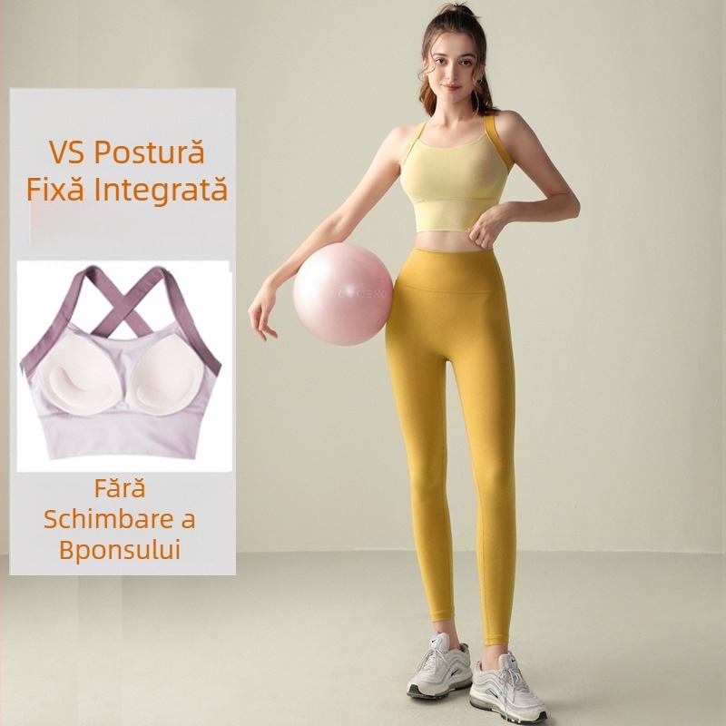 Set de yoga pentru femei: top fără mâneci și pantaloni din nailon, strâmți, cu perne pentru sâni incluse