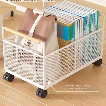 Raft de depozitare pentru cărți cu roți, metal, 1 etaj, sub birou, organizator simplu modern